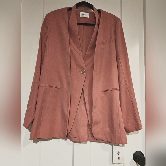 NWT Linen Blend Layered Blazer (Dusty Rose Pink) - Lattelier - Picture 10 of 13